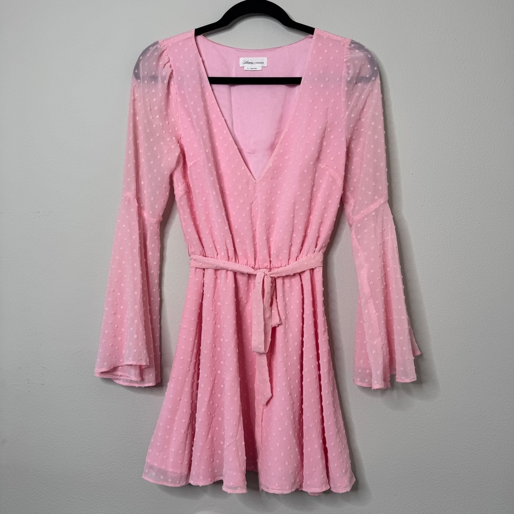 Lovers + Friends Pink Bell Sleeve Wrap Dress for Weddings